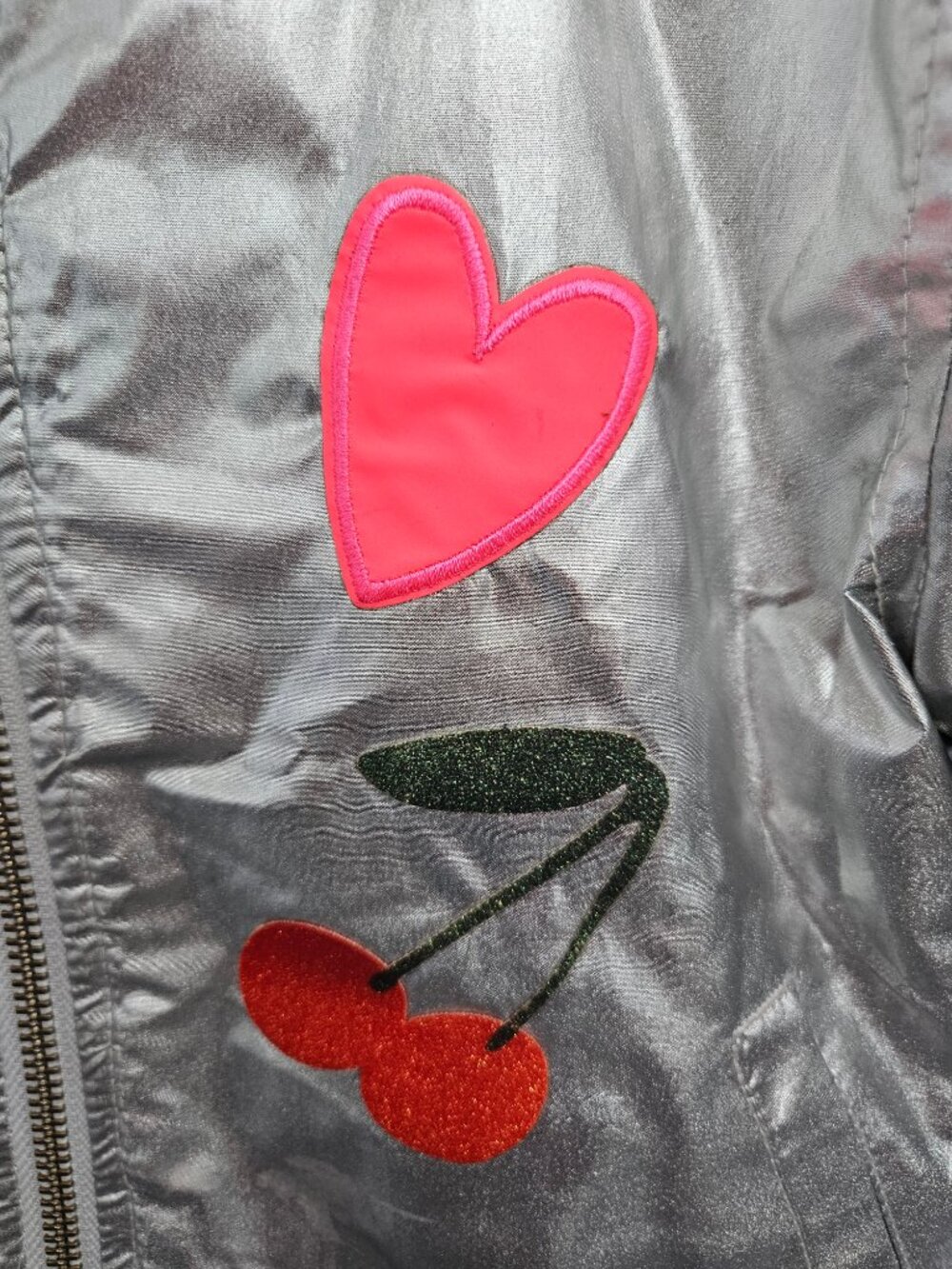Rockets of Awesome Silver Metallic Bomber Jacket with Patches - Size 4 - Picture 3 of 15